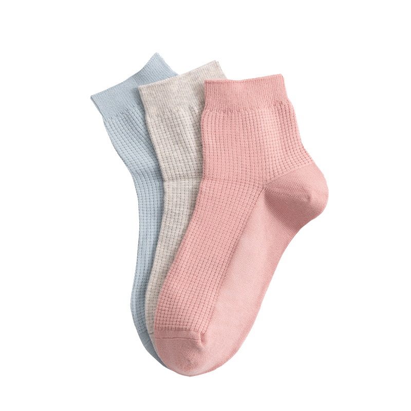 全棉时代女士舒棉中筒袜均码 棉嫣粉+棉绒花灰+棉浅蓝 3双装 (单位：双） 粉色