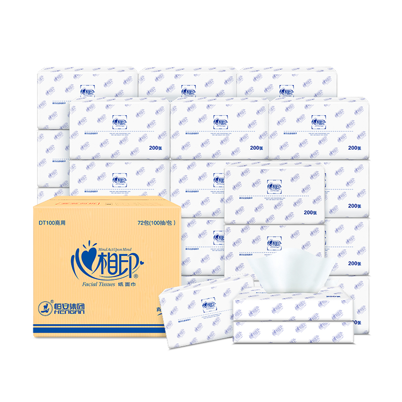 心相印DT100（箱装）透明包装二层100抽塑装纸面巾(72包) 白色