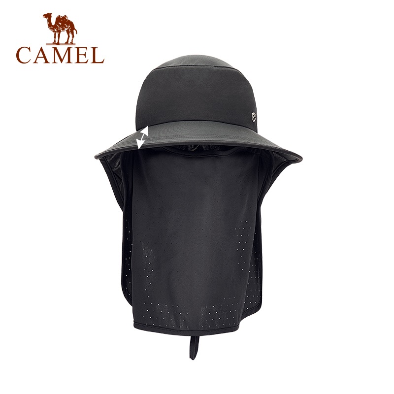 骆驼CAMEL全防护防晒帽子遮脸防紫外线夏徒步骑行运动遮阳太阳 渔夫帽A1S3PX106 个 曜石黑