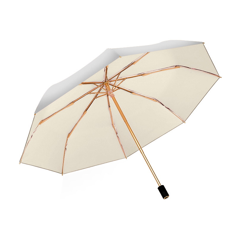 三极 TP7032    8骨晴雨两用双层黑胶三折伞 米白色