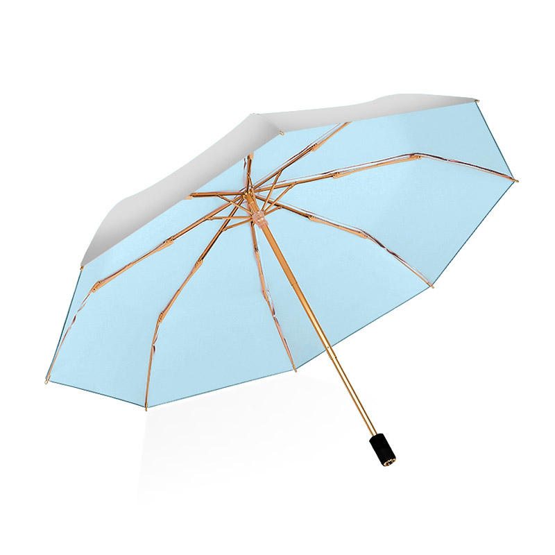 三极 TP7032    8骨晴雨两用双层黑胶三折伞 天蓝色