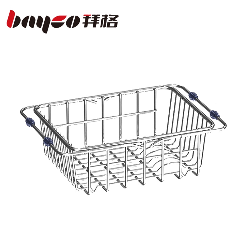 拜格 不锈钢沥水篮厨房置物架 （中号）【BX6367】（单位：个） 不锈钢色