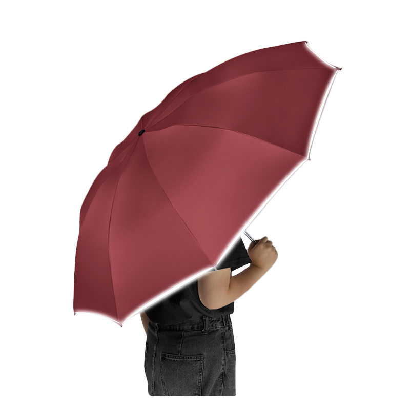 三极 TP7399   10骨全自动反向伞 黑胶布+反光条 酒红色