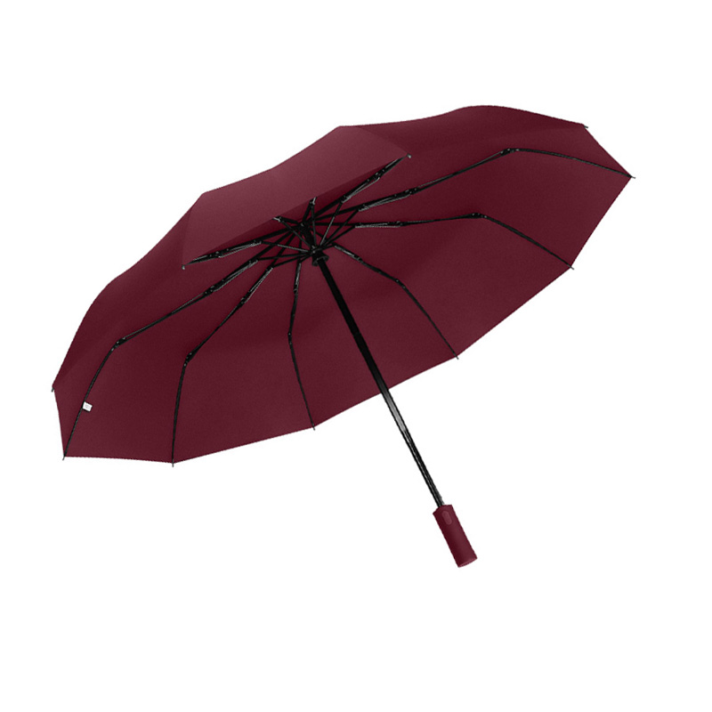 三极 TP7036  全自动十骨双层三折伞  碰击布  单位：把 酒红色