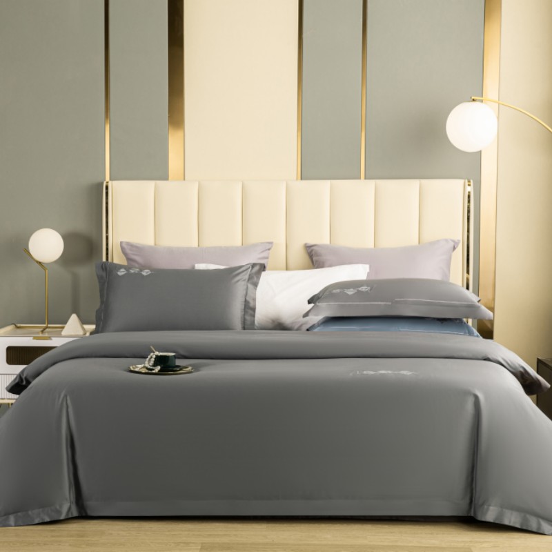 怡莲 60支优质长绒棉四件套简约高端素色四季通用双人床200*230CM（单位：套） 浅灰色
