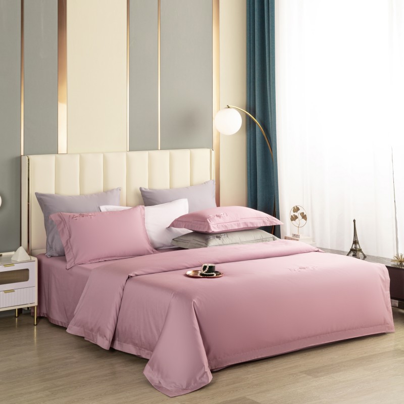 怡莲 60支优质长绒棉四件套简约高端素色四季通用双人床200*230CM（单位：套） 嫩粉色