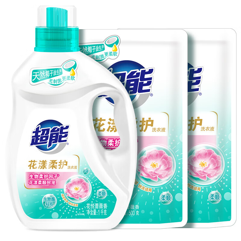 超能 花漾柔护 洗衣液 1kg+0.5kg*2补充装 （单位：组） 白色