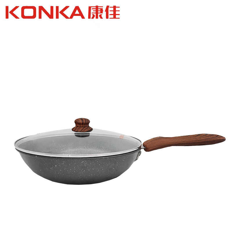 康佳（KONKA）麦饭石涂层不粘锅 KY-CG02M(S) 精铁不粘锅轻油少烟易清洗炒锅 曜石黑