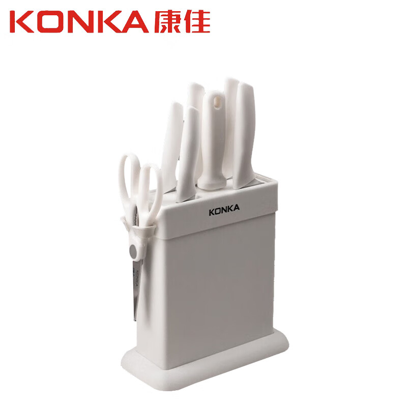 康佳（KONKA）厨房刀具套装八件套KDJ-0802 家用厨房刀具套装带专属刀座刀套装 象牙白