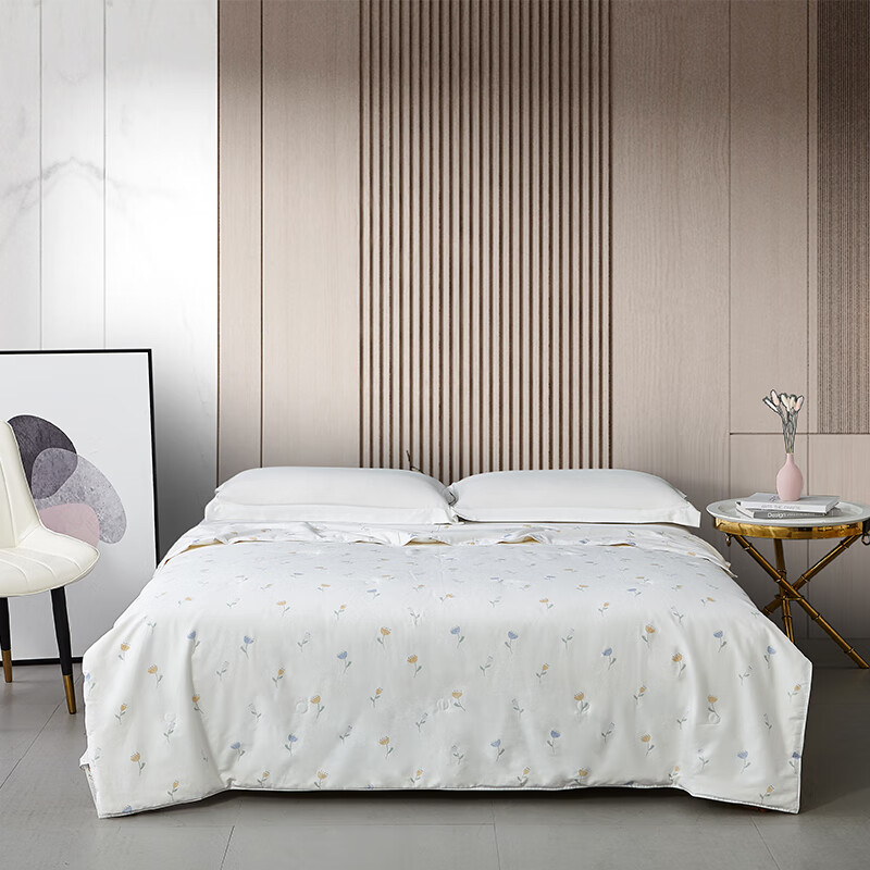 怡莲YL-Z603可水洗柞蚕丝被纯棉印花面料夏季薄款空调被双人床净填充350克（单位：床） 本白色印花 180*210CM