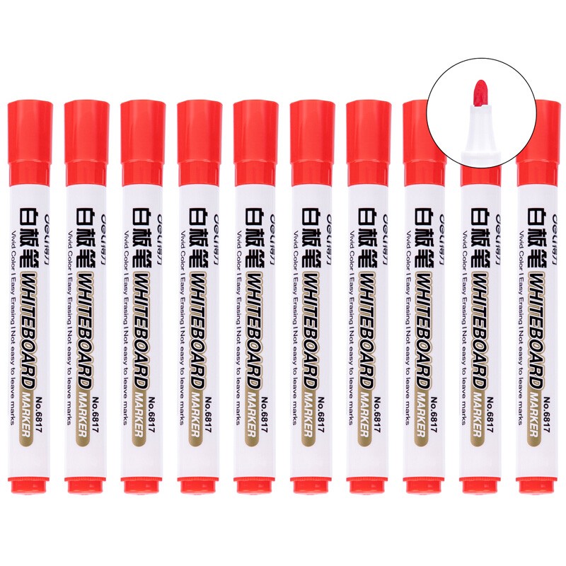 得力优逸白板笔6817 红色 水性记号笔 10支装 红色