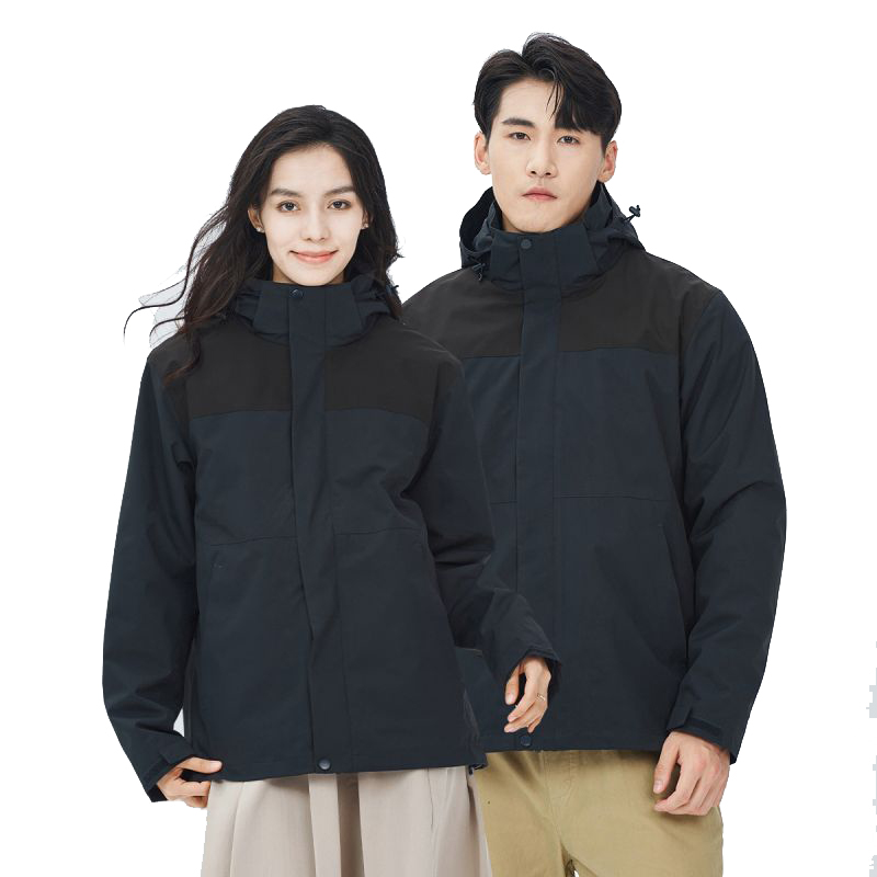 丰讯男女户外冲锋衣拼色三合一可拆卸摇粒绒内胆FXTF230851（单位：件） 男女同款黑灰 S