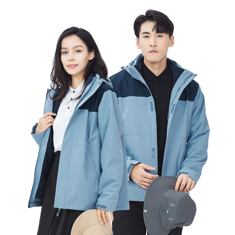 丰讯男女户外冲锋衣拼色三合一可拆卸摇粒绒内胆FXTF230851（单位：件） 男女同款灰蓝 S