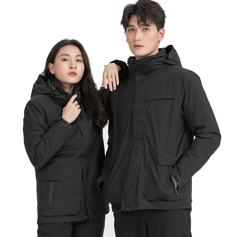 丰讯男女同款羽绒内胆冲锋衣保暖三合一可拆卸FXTF220887（单位：件） 男女同款黑色 S