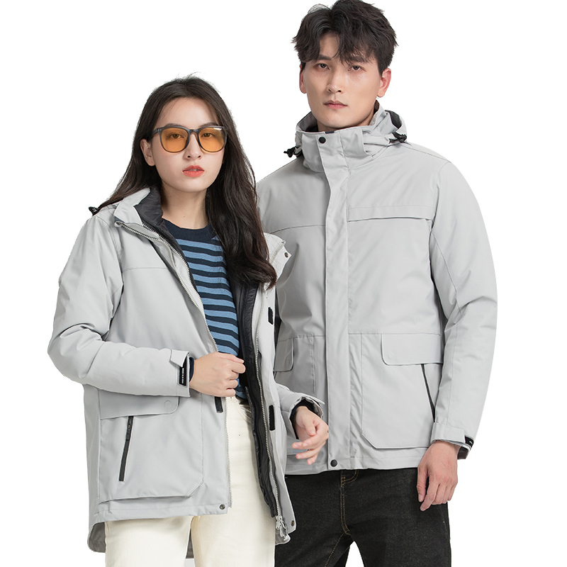 丰讯男女同款羽绒内胆冲锋衣保暖三合一可拆卸FXTF220887（单位：件） 男女同款雾灰 L