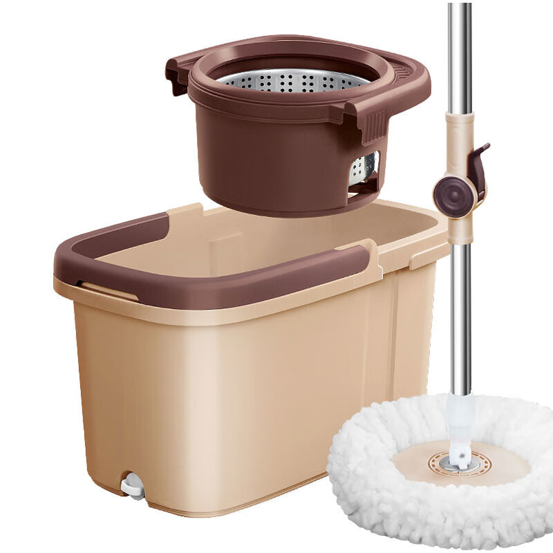 百家好世 可拆卸旋转拖把--卡其色大杆塑料盘2头（单位：个） 旋转拖把