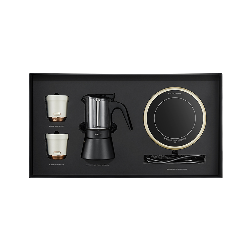 SIMELO北欧旅行米兰粉彩摩卡咖啡壶V4尊享礼盒（单位：套） 优雅黑