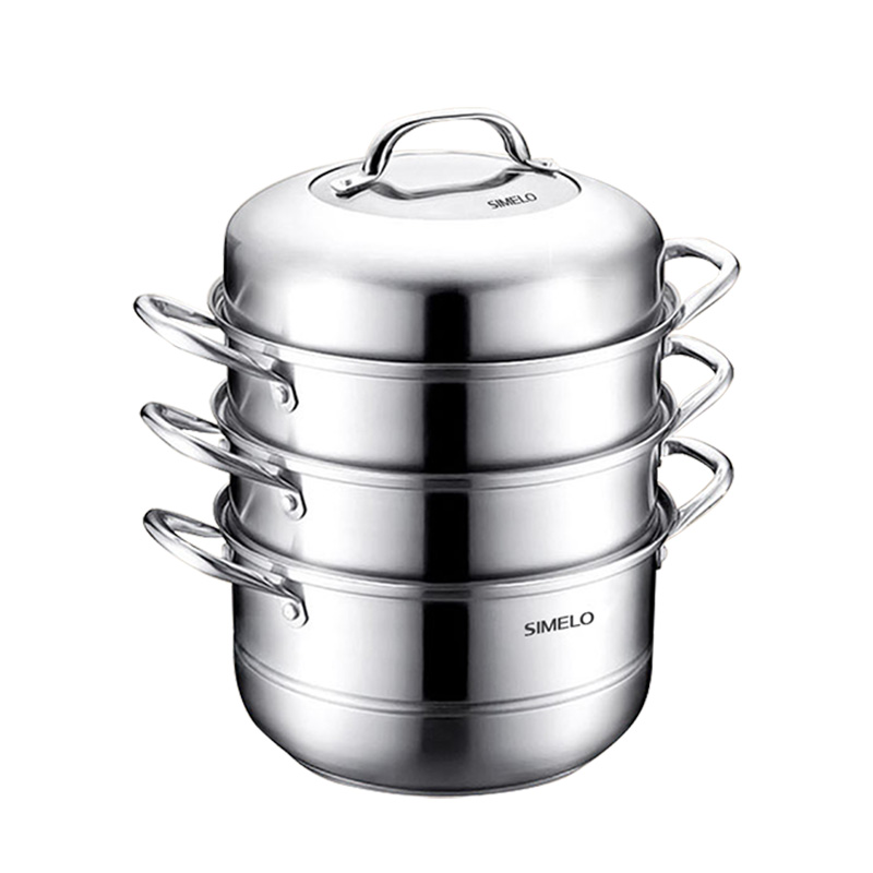 SIMELO亚洲精选锻造底304加厚三层蒸锅26CM(单位：个） 不锈钢色