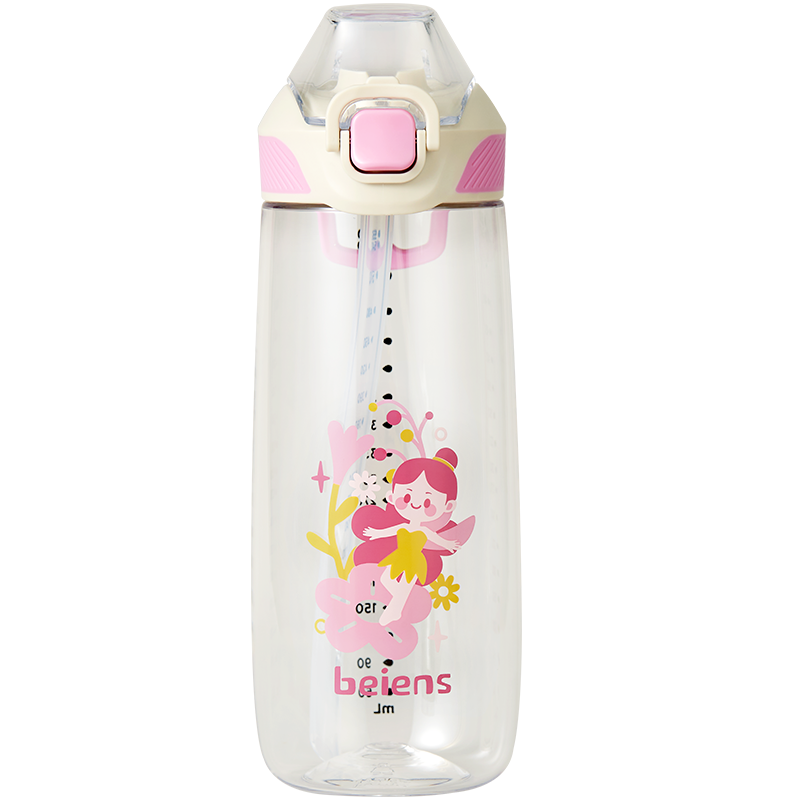 贝恩施儿童户外运动水杯大容量吸管杯夏季外出喝水壶瓶tritan材质 贝恩施WB0176佳人粉