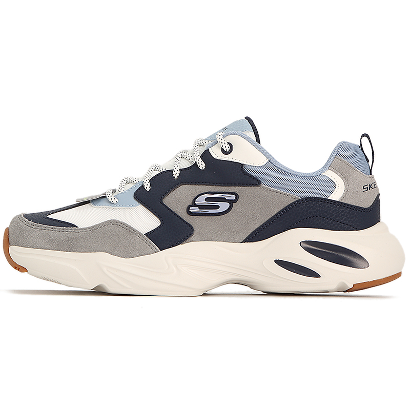 斯凯奇（Skechers）男鞋 新款轻质缓震厚底增高透气老爹鞋休闲鞋运动跑步鞋 237236 海军蓝色/灰色 39.5