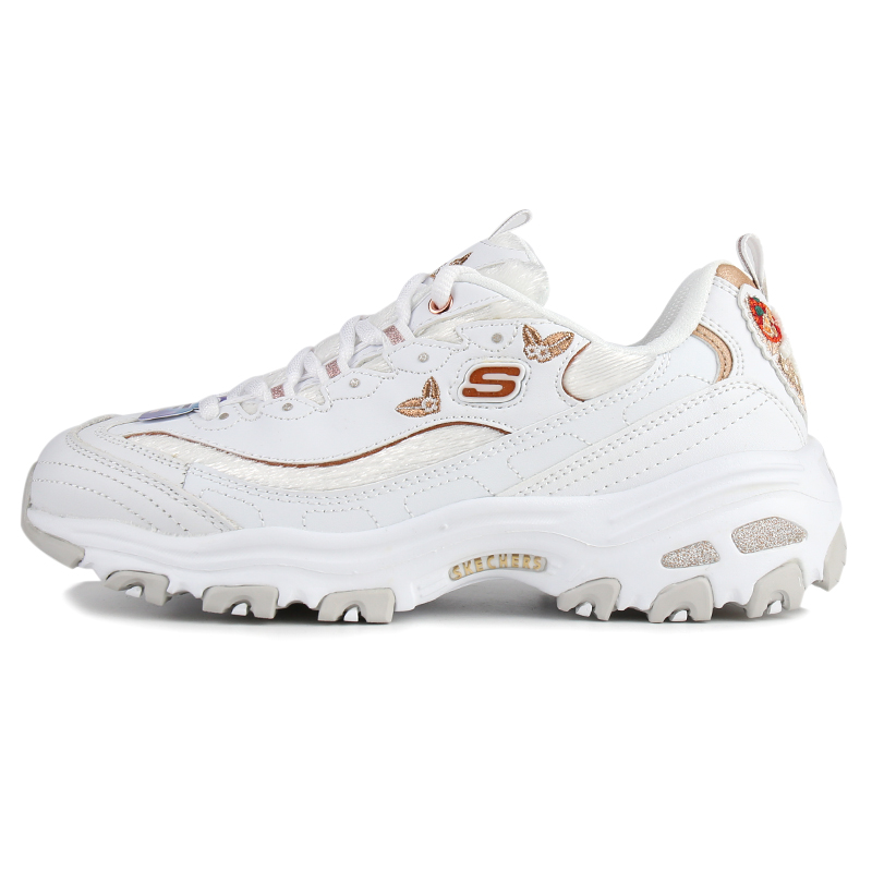 斯凯奇（Skechers）女鞋 新款运动鞋蝴蝶刺绣复古时尚厚底耐磨休闲鞋 13170-W 白色/玫瑰金色 36