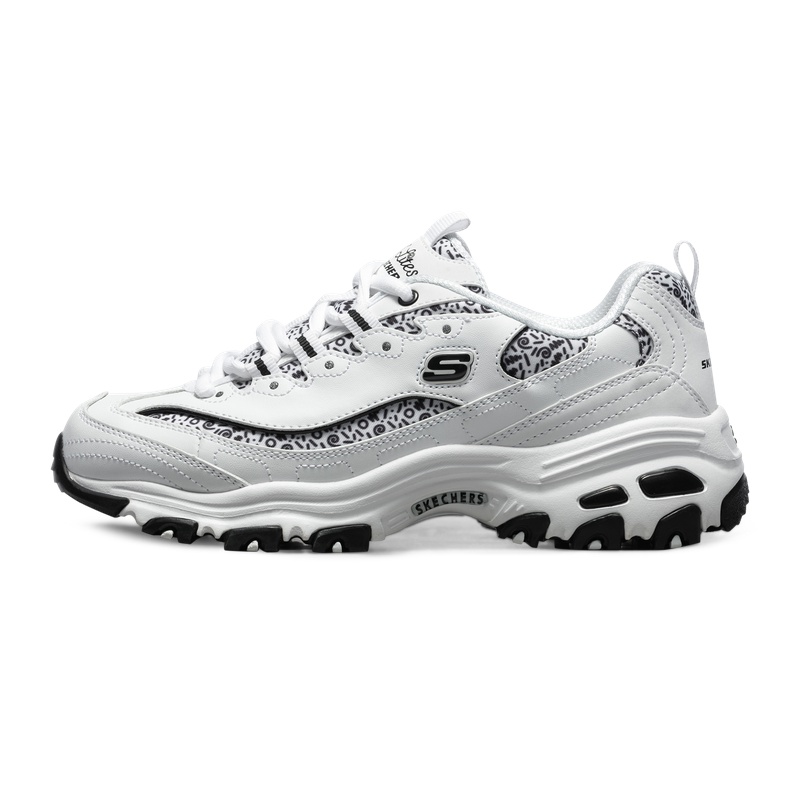 斯凯奇（SKECHERS）女鞋运动鞋时尚潮流休闲鞋复古厚底熊猫鞋 13169-WBK 白色/黑色 36