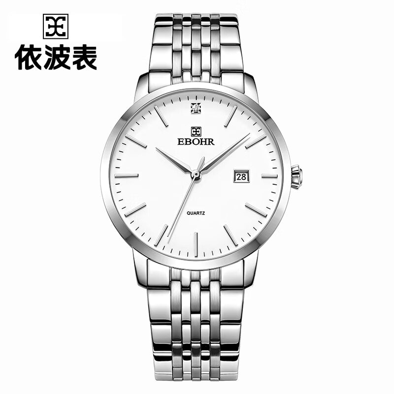 依波（EBOHR）大师系列简约男士情侣表节日礼物白色石英男表50290512 白色