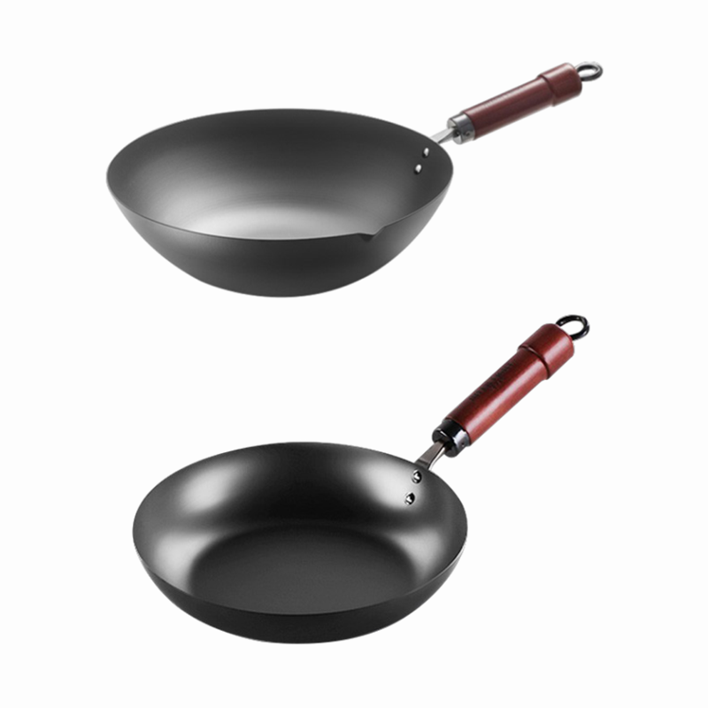 RIVER LIGHT/日本极牌 原装进口 极铁锅无涂层煎炒元祖炒锅套装 套装1:元祖炒锅32cm+ 黑色