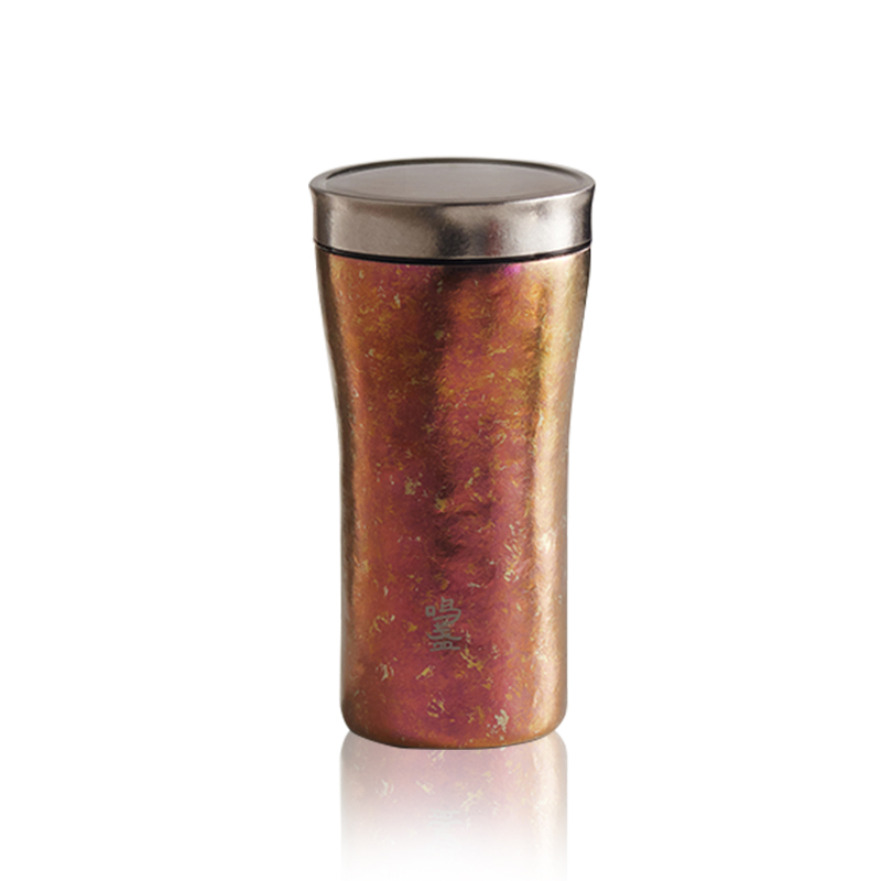 鸣盏车载纯钛水杯便携户外保温杯双层真空办公泡茶养生商务礼品MZ8007（个） 红色