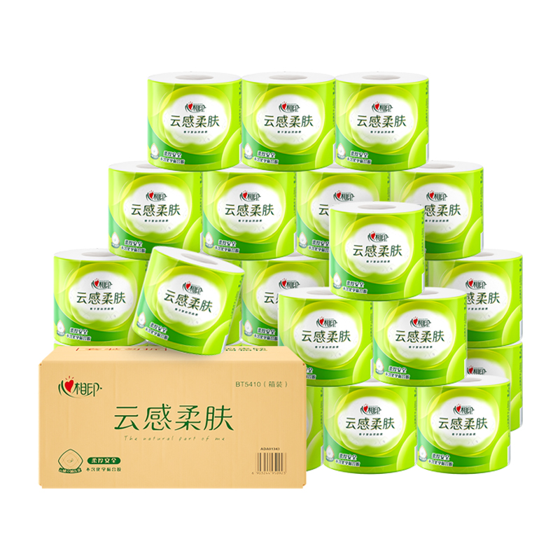 心相印BT5410 (箱装）云感150克24粒装四层立体压花卷筒卫生纸单位：箱 绿色