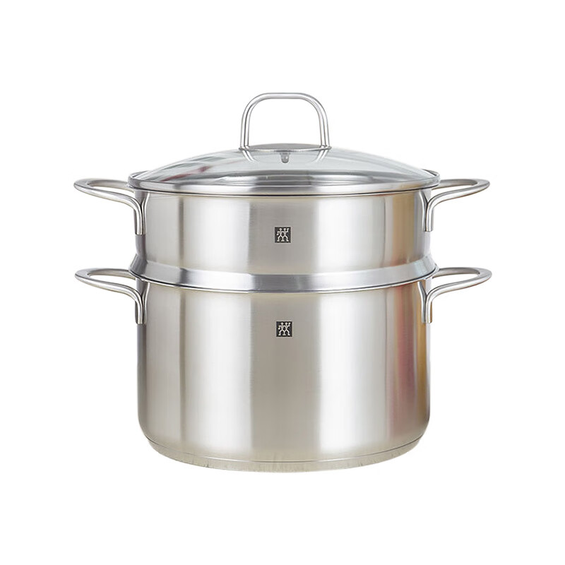 双立人Twin Nova Plus汤锅+双耳蒸笼两件套 不锈钢色