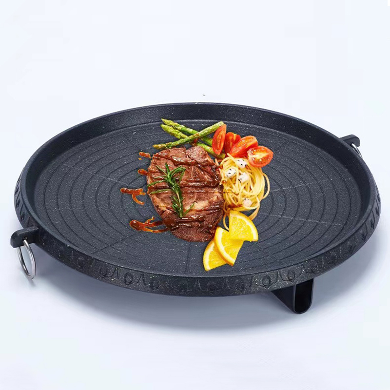 卡式炉烤盘麦饭石涂层便捷家用户外不粘烤肉盘 圆形麦饭石烤盘 黑色 拿铁色