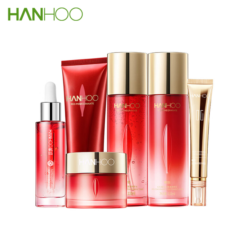 韩后（Hanhoo） 红石榴红茶酵素精粹六件套（新款）（洁面+水+乳l+精华+面霜50g+眼霜20g） HH-356 （单位：套）红色