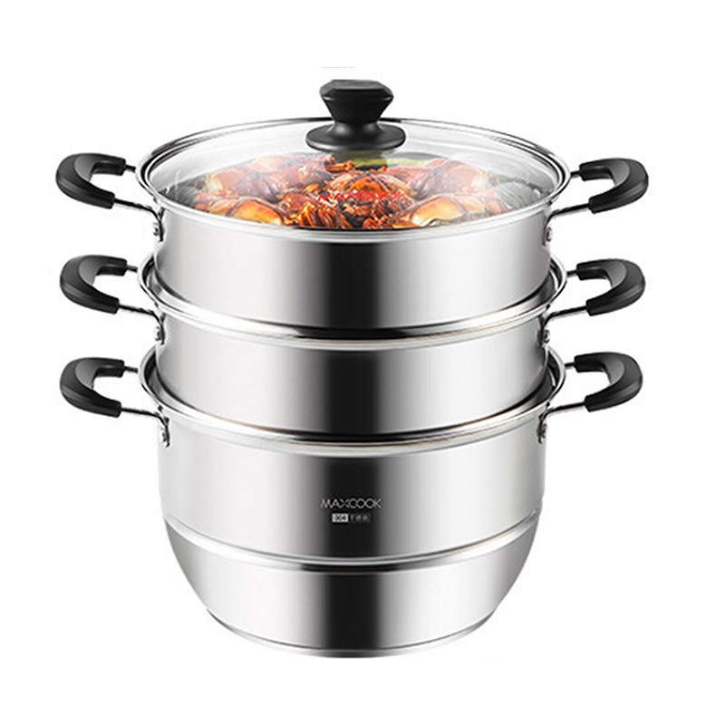 美厨（maxcook）304不锈钢蒸锅 26CM三层复底 燃气炉电磁炉通用MCZ692 不锈钢色