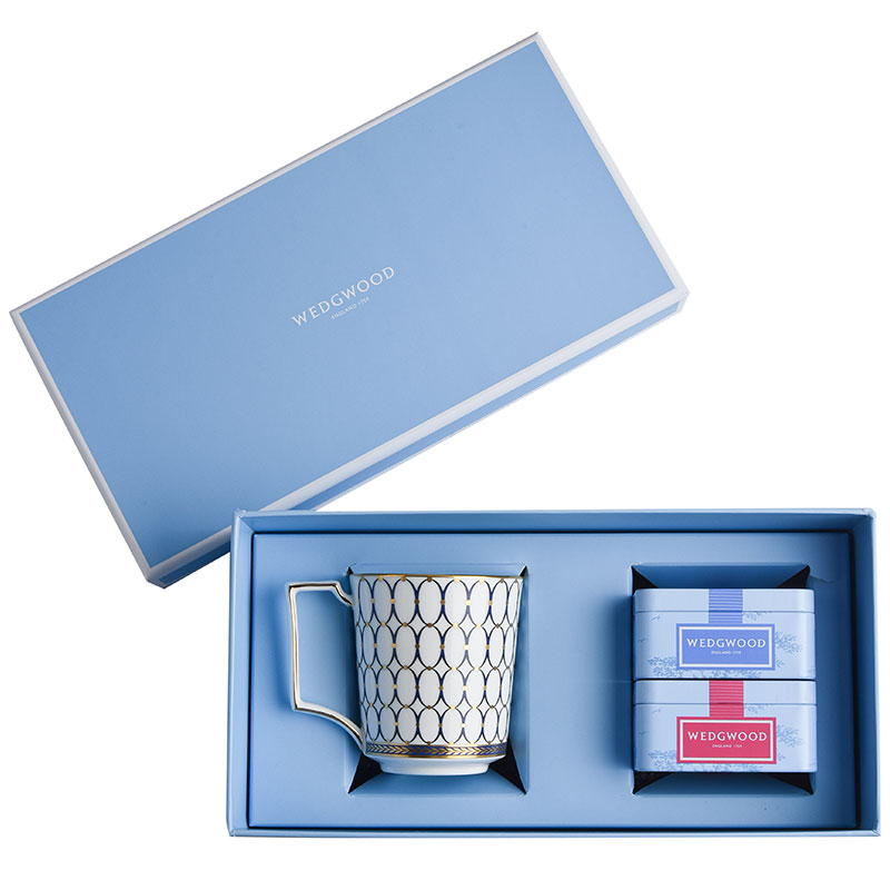 WEDGWOOD威基伍德金粉年华骨瓷马克杯午夜蓝+随身包茶罐礼盒 宝石蓝