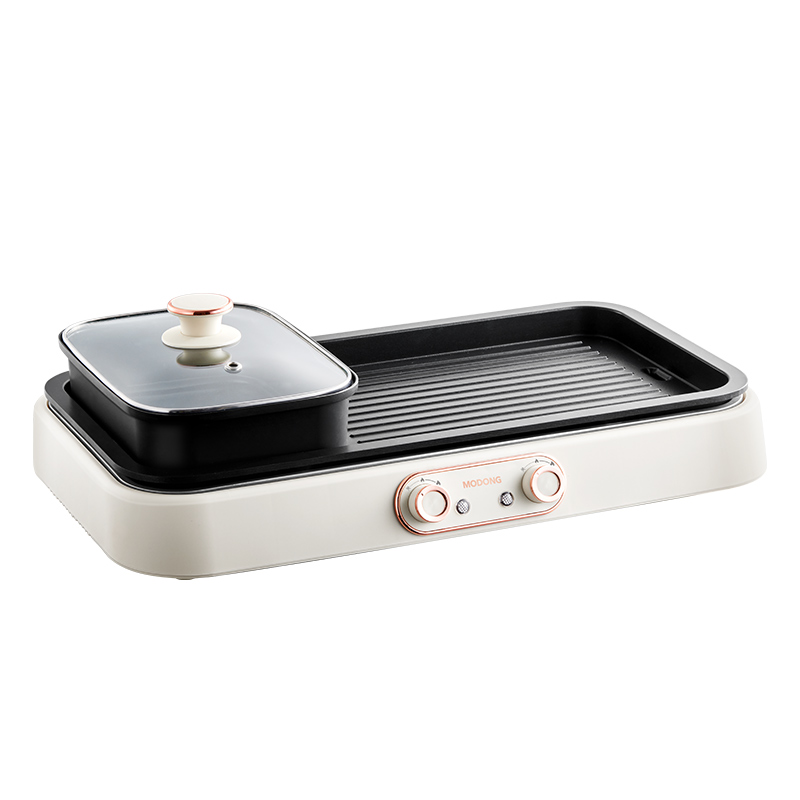 摩动（modong）电烧烤炉家用火锅烤肉无烟多功能料理锅韩式烤盘 露营涮肉锅 MD-JZ010（台） 白色