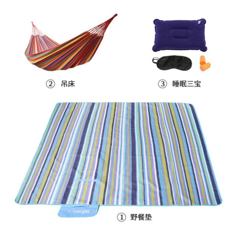 狼行者野餐垫套餐野餐垫蓝格LXZ-4004 单人吊床 LXZ-5014 睡眠三宝 混色