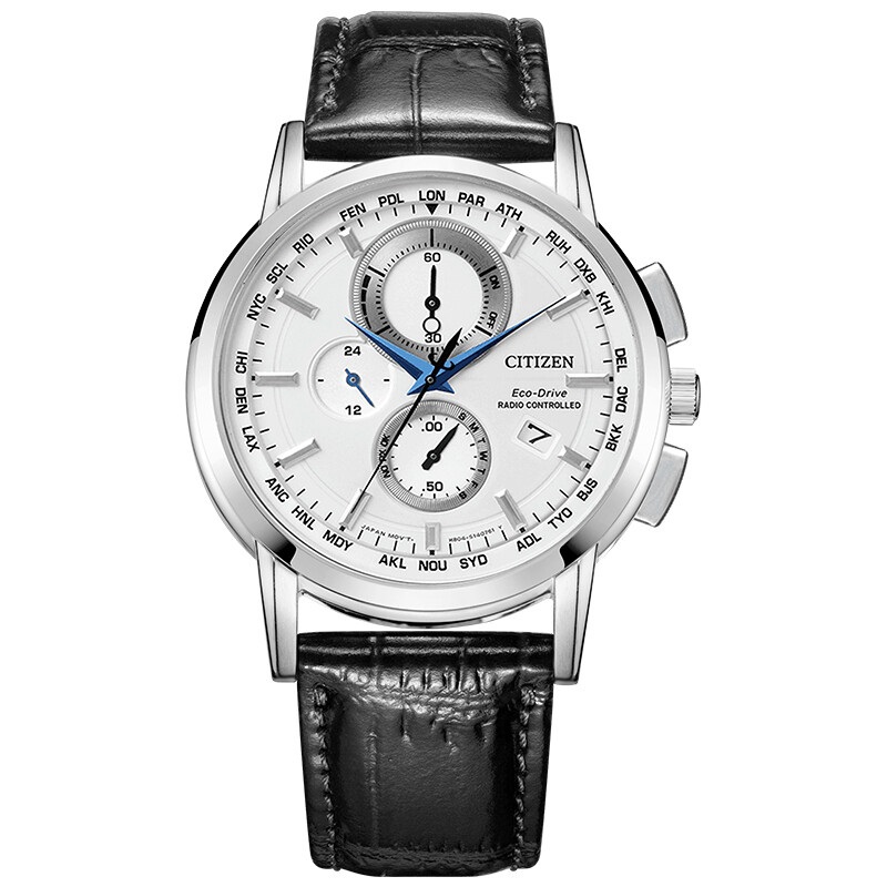 Citizen西铁城 光动能手表白盘皮带三眼防水男表 AT8110-11A 白色