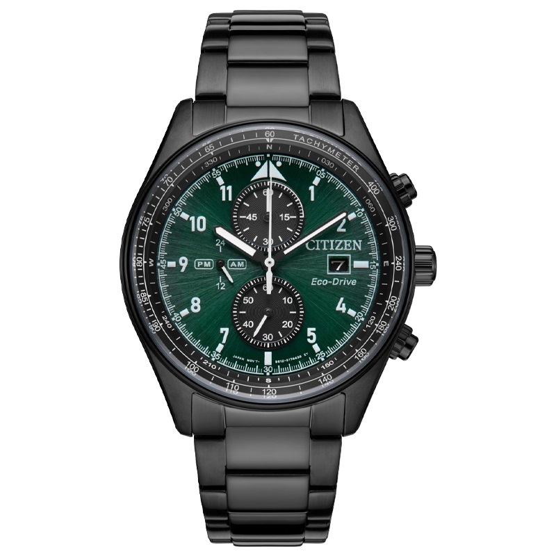 Citizen西铁城 FF系列 光动能手表日期显示时尚商务钢带男表CA0775-87X 绿茶