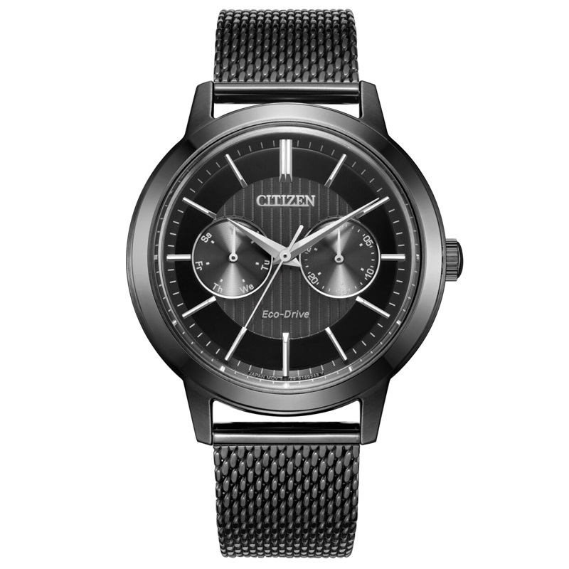 Citizen西铁城 光动能手表日星双显时尚商务黑盘不锈钢覆BIP表带男表BU4034-82E 黑色