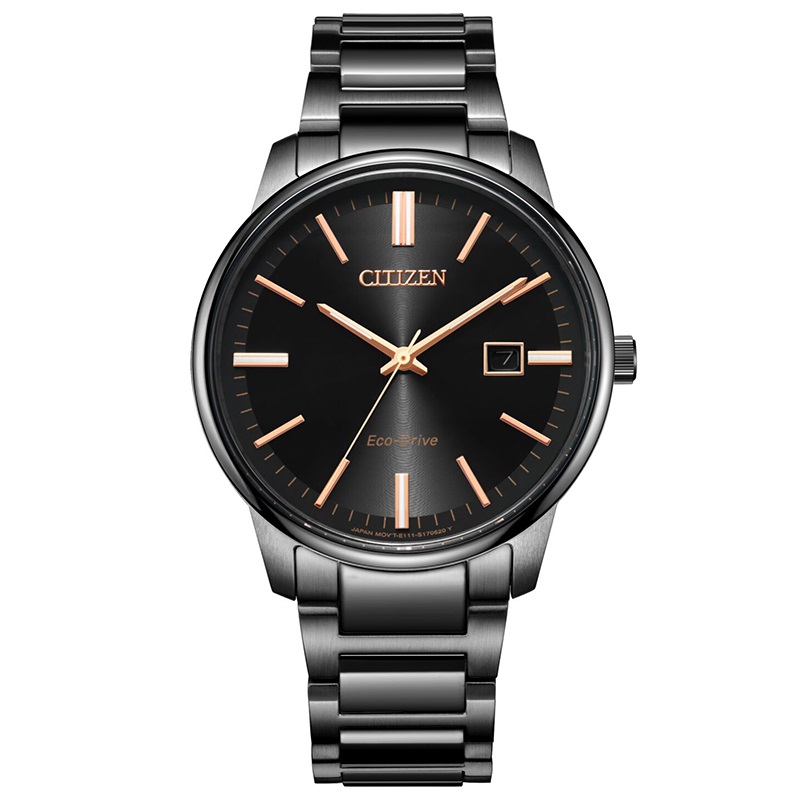 Citizen西铁城 光动能手表日期显示简约轻奢情侣对表 男表BM7527-89E 黑色