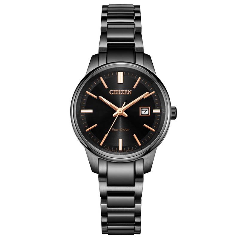 Citizen西铁城 光动能手表日期显示简约轻奢情侣对表 女表EW2597-86E 黑色