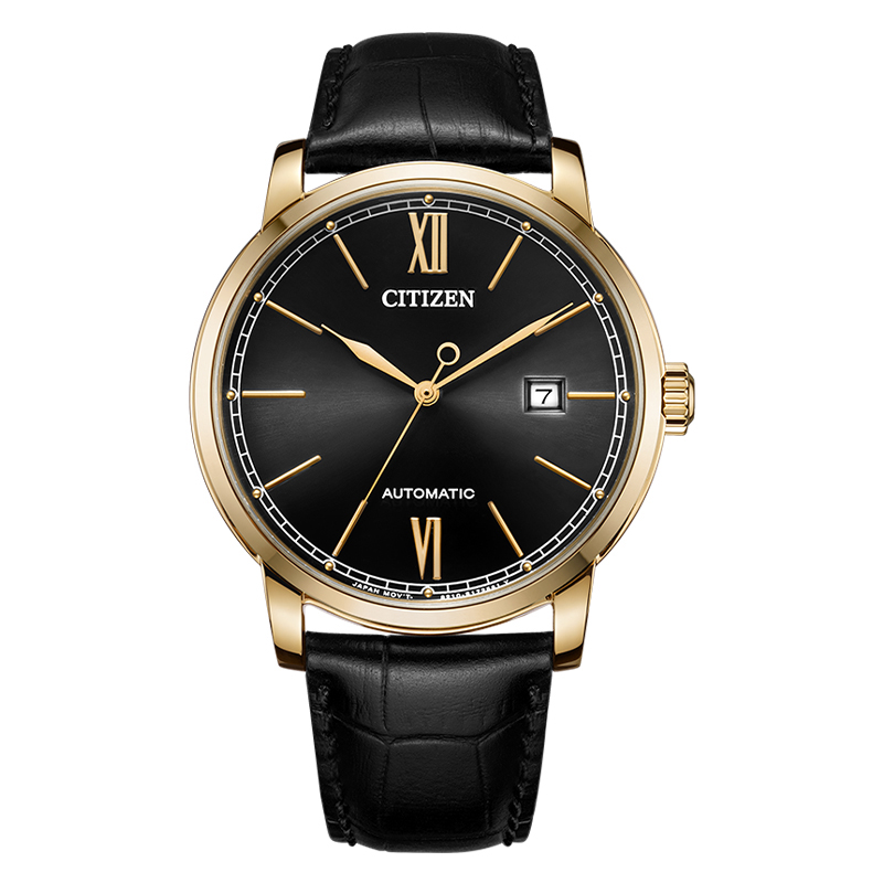 Citizen西铁城 机械手表休闲商务黑盘皮带男表NJ0133-12E 黑色