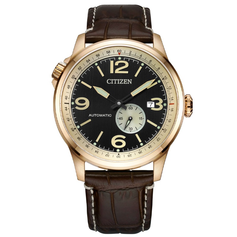 Citizen西铁城 FF系列 自动机械手表休闲时尚黑盘皮带男表NJ0143-19E 金色