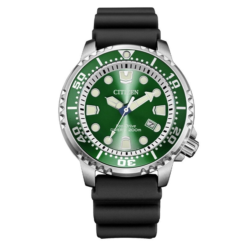Citizen西铁城 光动能手表防水休闲运动绿盘PU橡胶带男表 BN0158-18X 绿色