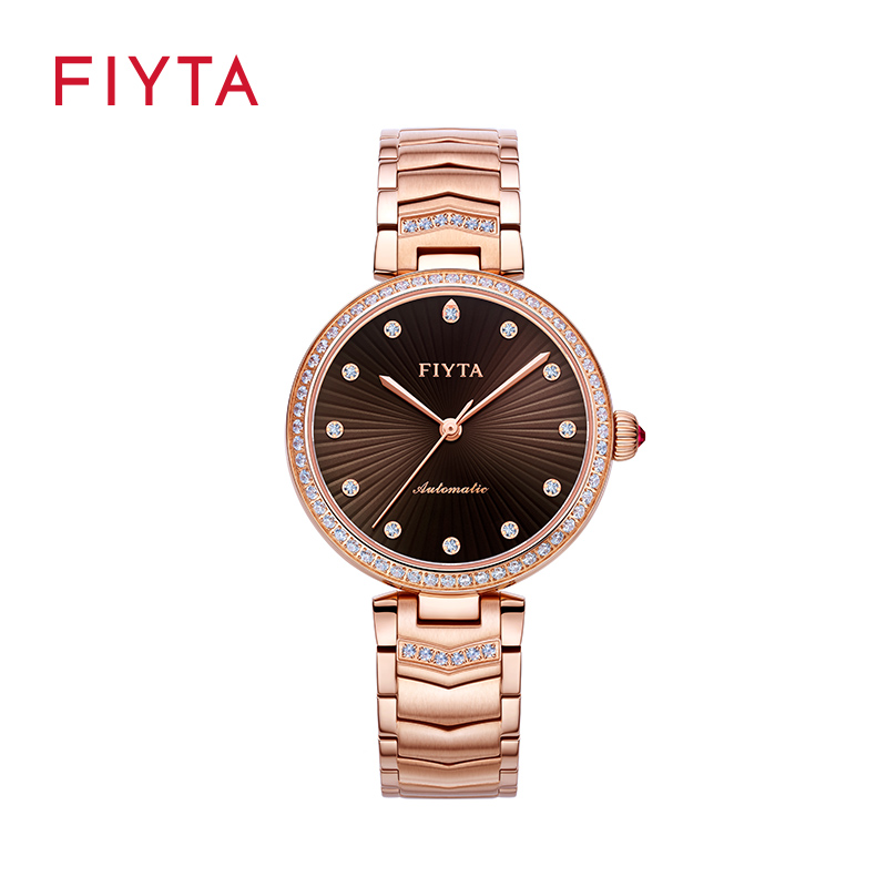 飞亚达（FIYTA）专柜款丨心弦系列女士手表星空轻奢品牌机械表生日礼物送女友 咖面玫瑰金 LA869 咖啡色