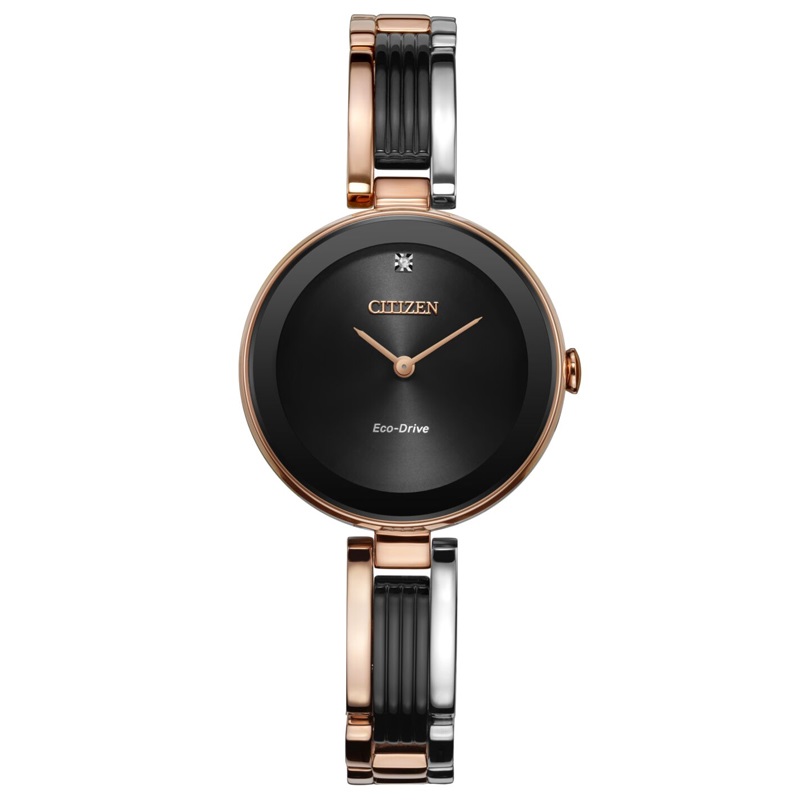 Citizen西铁城 光动能手表女日韩表光动能黑色表盘钢带EX1536-55E 黑色