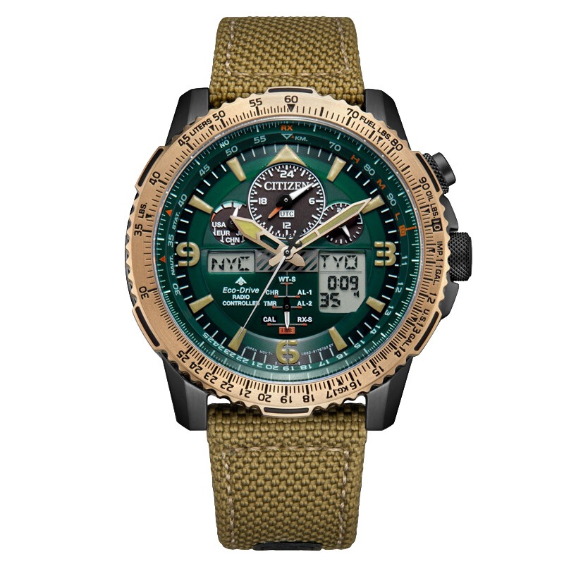 Citizen西铁城 PROMASTER系列 空中之鹰光动能多局电波男表JY8074-11X 绿色