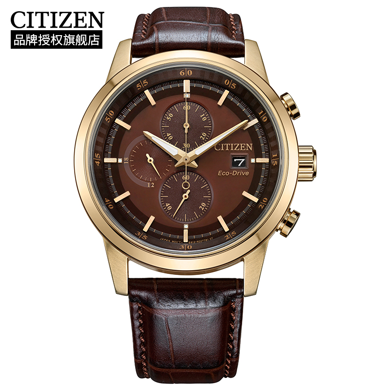 Citizen西铁城 光动能手表时尚商务三眼男表CA0612-14X 褐色