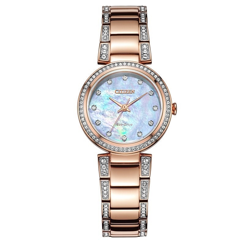 Citizen西铁城 光动能手表水晶镶嵌防水时尚贝母女表 EM0843-51D 珠光贝母